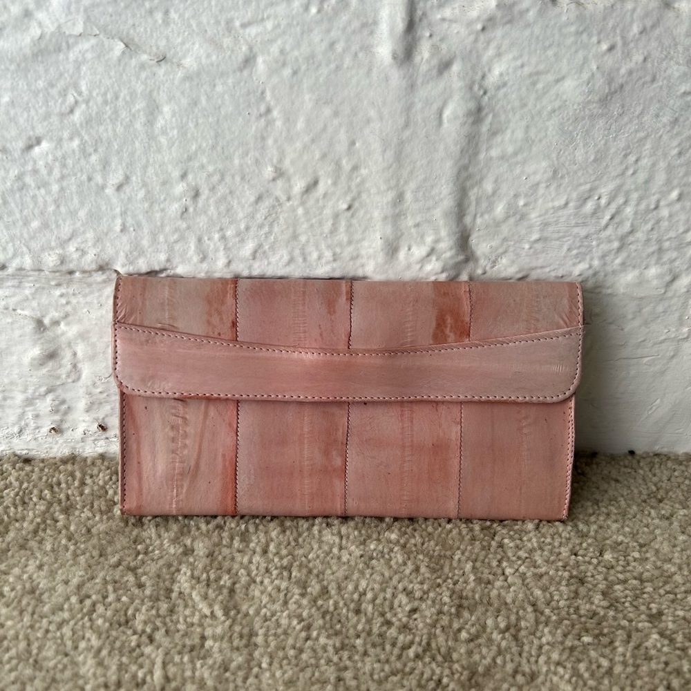 Vintage Pink Genuine Eel-Skin Flap Wallet